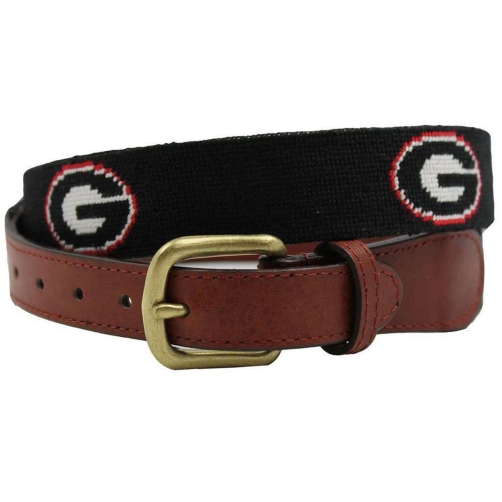 NWT Smathers and Branson Needlepoint Georgia G Black Belt w gold buckle 34 & 36!
